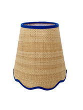 Load image into Gallery viewer, Scallop Raffia Shade with Blue Trim