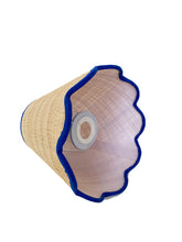 Load image into Gallery viewer, Scallop Raffia Shade with Blue Trim