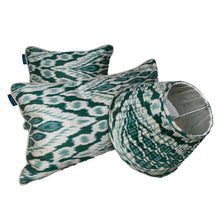 Load image into Gallery viewer, Green and Teal Silk Ikat Cushion