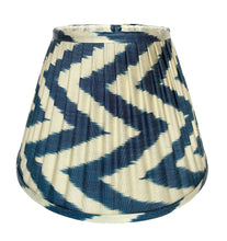 Load image into Gallery viewer, Blue Zig Zag Silk Gathered Lampshade