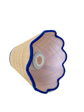 Load image into Gallery viewer, Scallop Raffia Shade with Blue Trim
