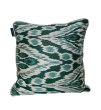 Load image into Gallery viewer, Green and Teal Silk Ikat Cushion
