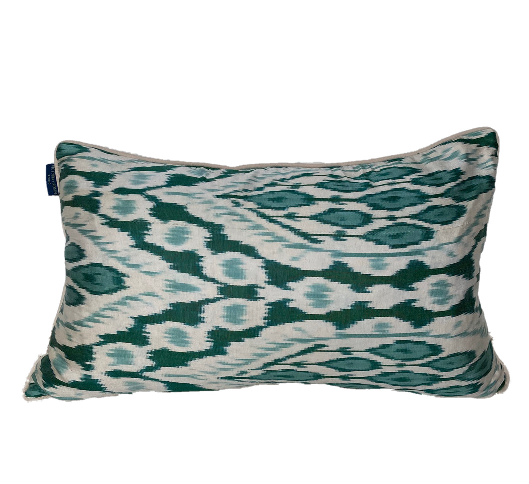 Green and Teal Silk Ikat Cushion